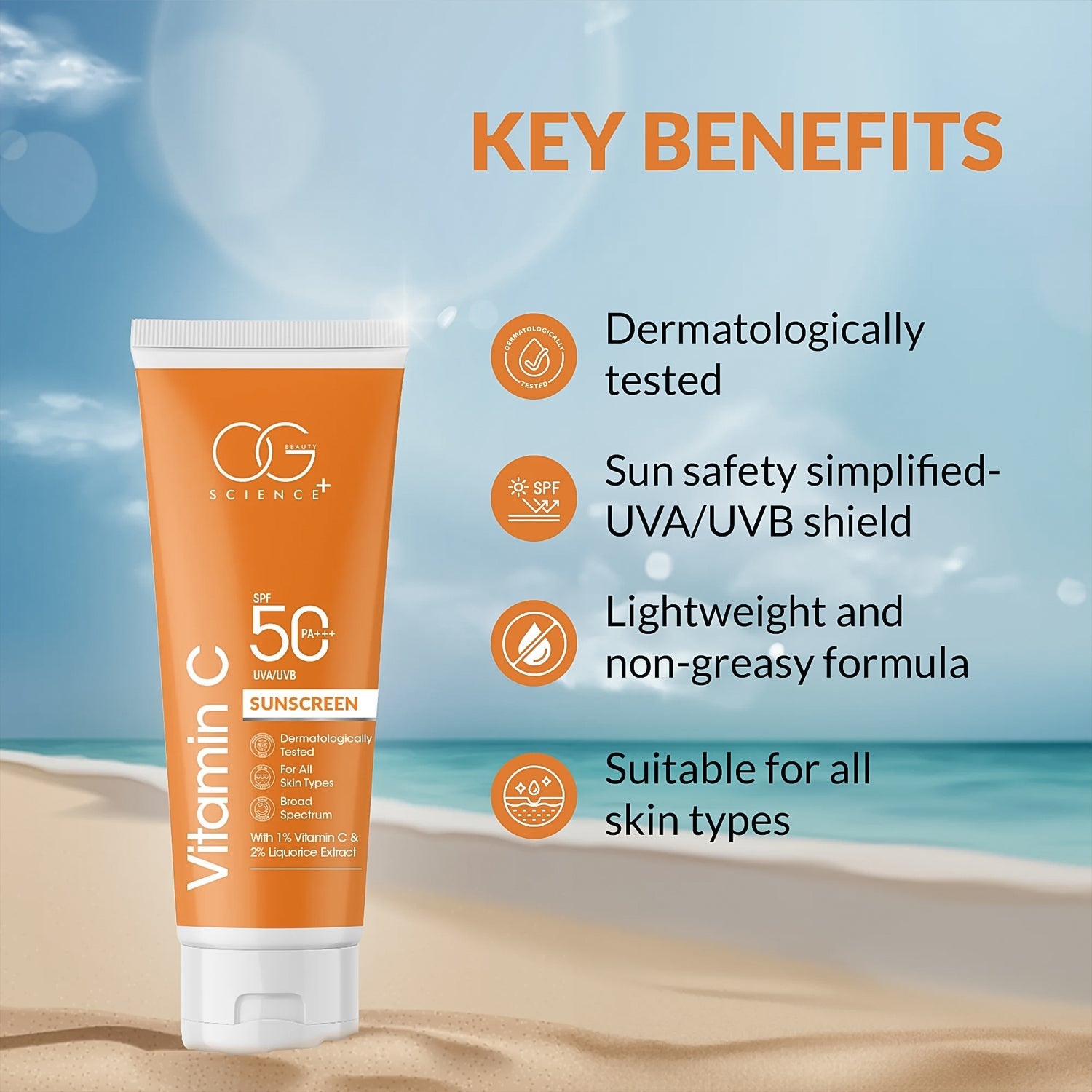 OG Beauty Vitamin C Sunscreen SPF 50 PA+++ - (1 Pc / 50Ml) OG Beauty Vitamin C Sunscreen SPF 50 PA+++ - (1 Pc / 50Ml)